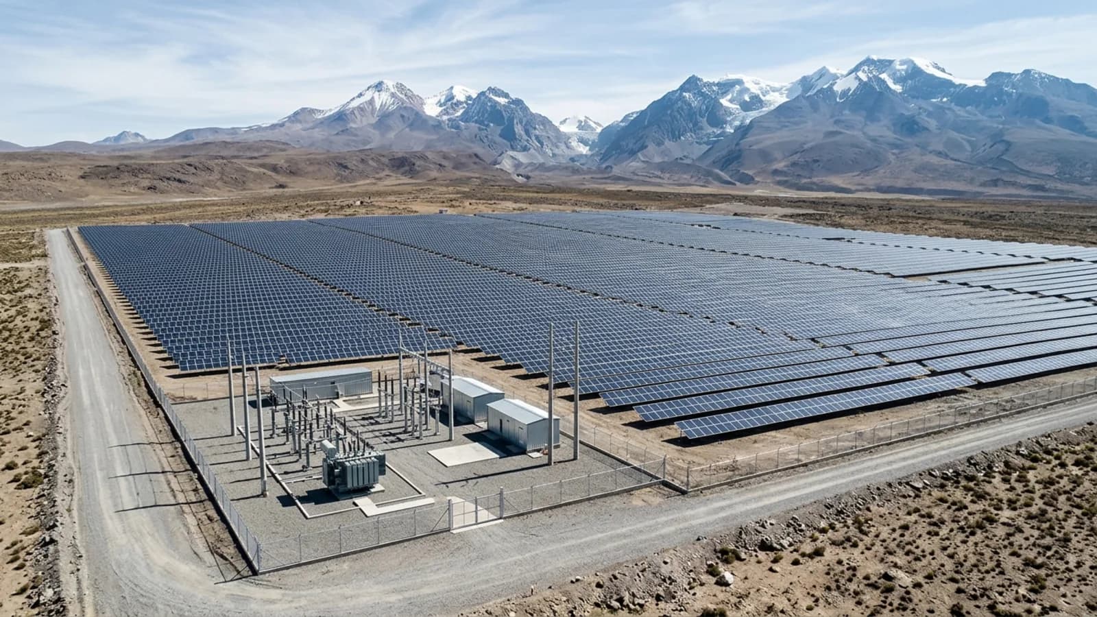 Completed photovoltaic plant with its connection substation in the Ecuadorian highlands