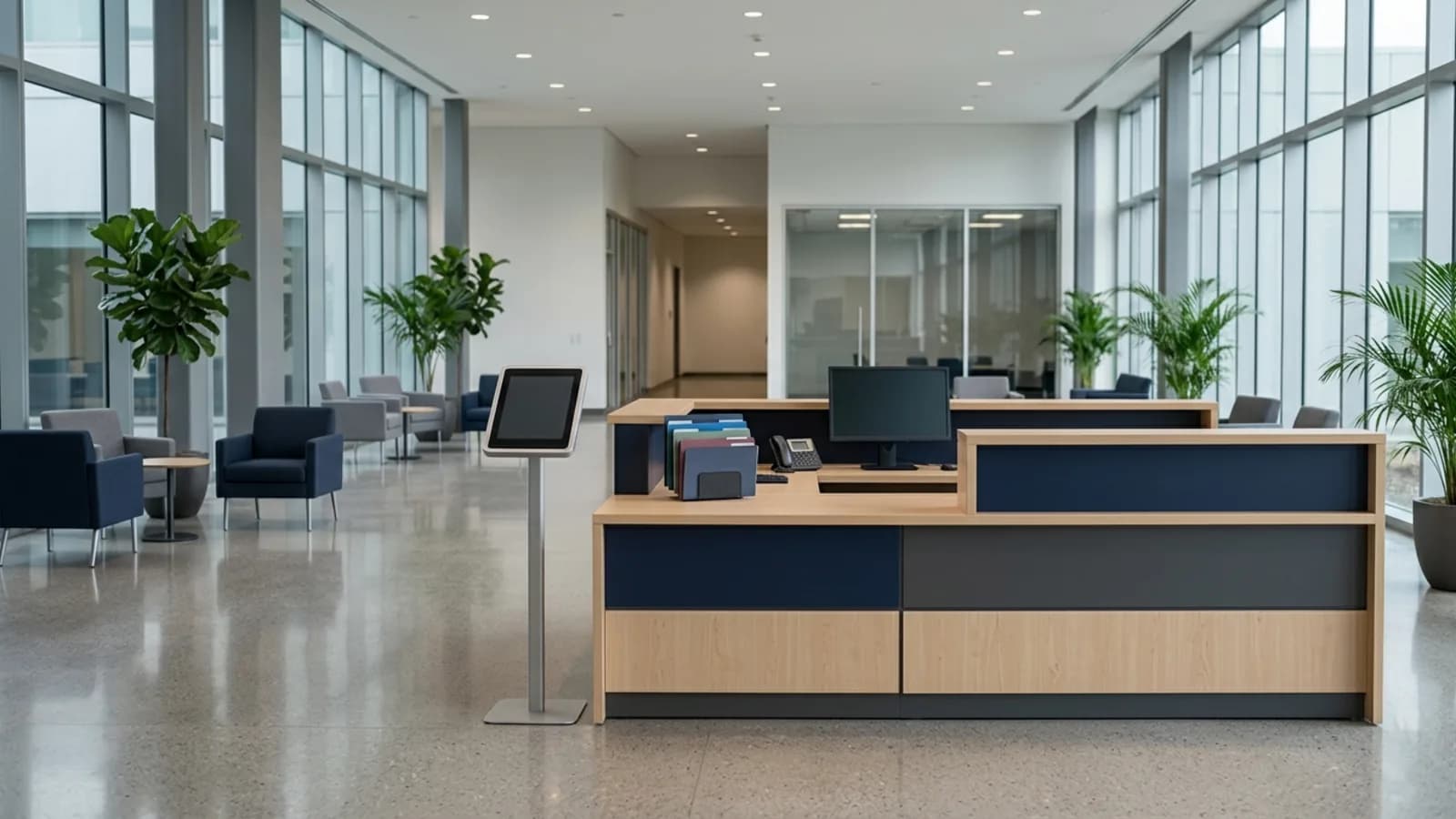 Mostrador con carpetas clasificadas y turnero: trámites del empleador en el Ministerio del Trabajo, Ecuador