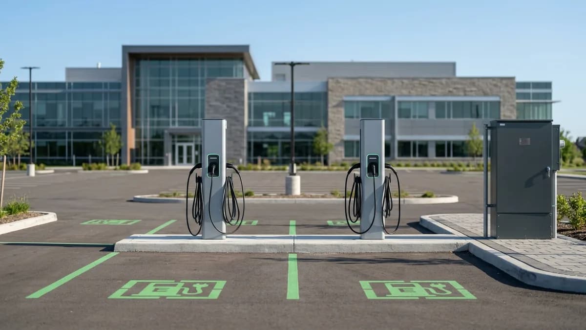 Estación de carga para vehículos eléctricos en el estacionamiento de una empresa