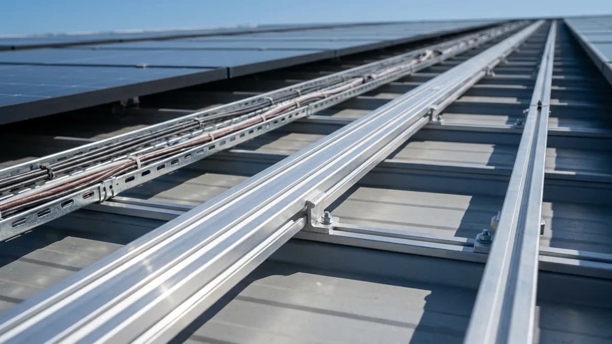 Estructura de montaje y cableado de un sistema fotovoltaico sobre cubierta industrial