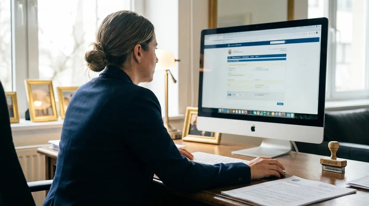 Asistente administrativa actualiza los datos del empleador en el sistema junto a documentos societarios sellados.