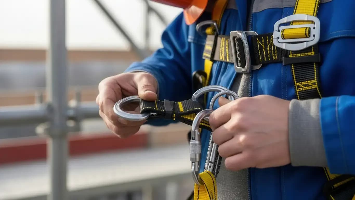 Técnico de seguridad y salud en el trabajo revisando documentación de gestión de riesgos en una planta industrial en Ecuador.