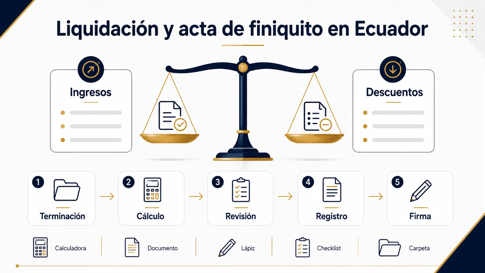 Componentes de liquidación y acta de finiquito en Ecuador.
